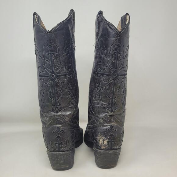Circle G Boots Women 7.5W Black Embroidered Cross Western Snip Toe Cowgirl Rodeo - Picture 3 of 14